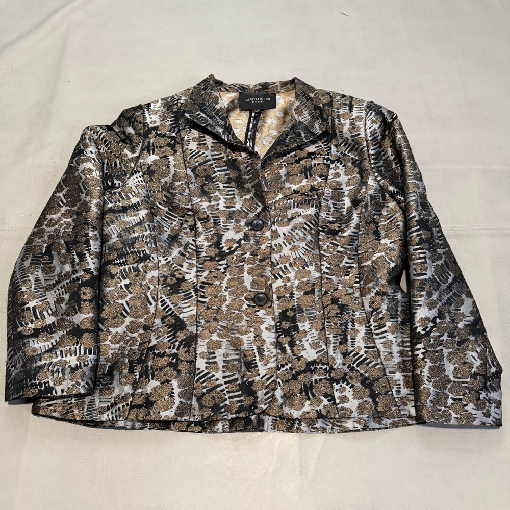 Lafayette 148 New York Metallic Gold Silver Brocade Blazer Jacket Women14 Career